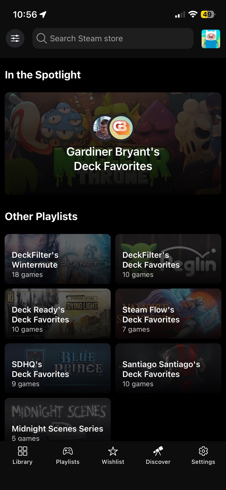 DeckFilter Discover screen showing creator recommendation surfaces.